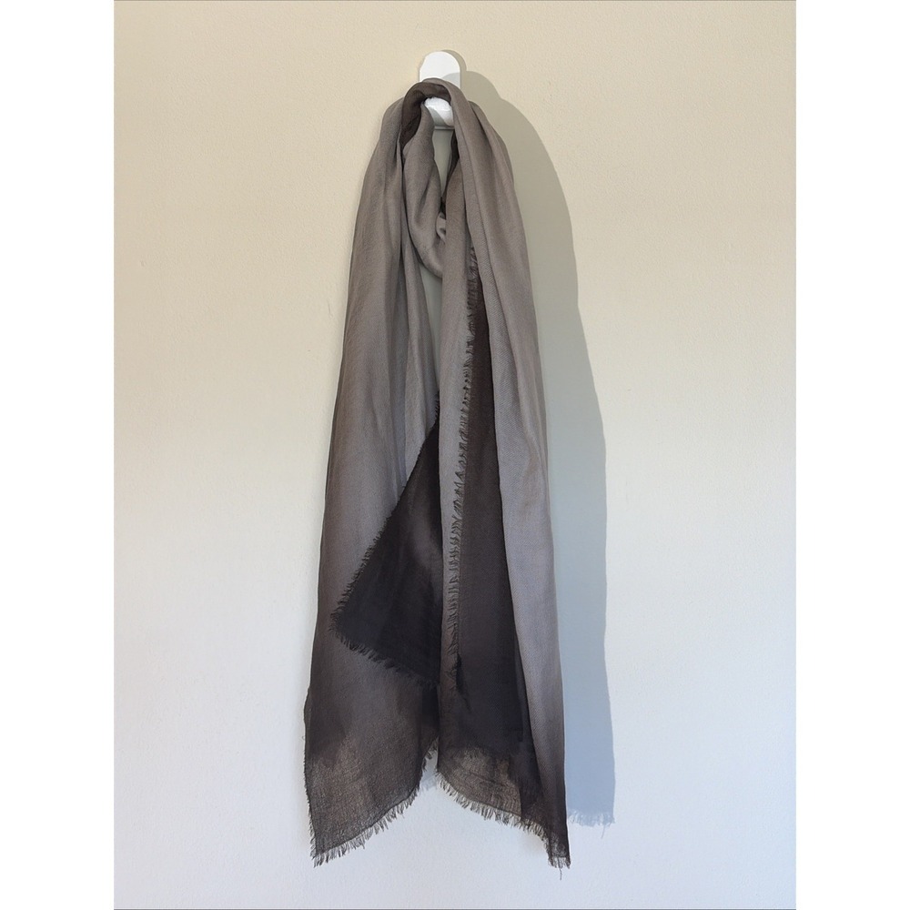 Blue Pacific Brown Ombre 100% Cashmere Fringe Hem Scarf Wrap‎ Accessory Flawed